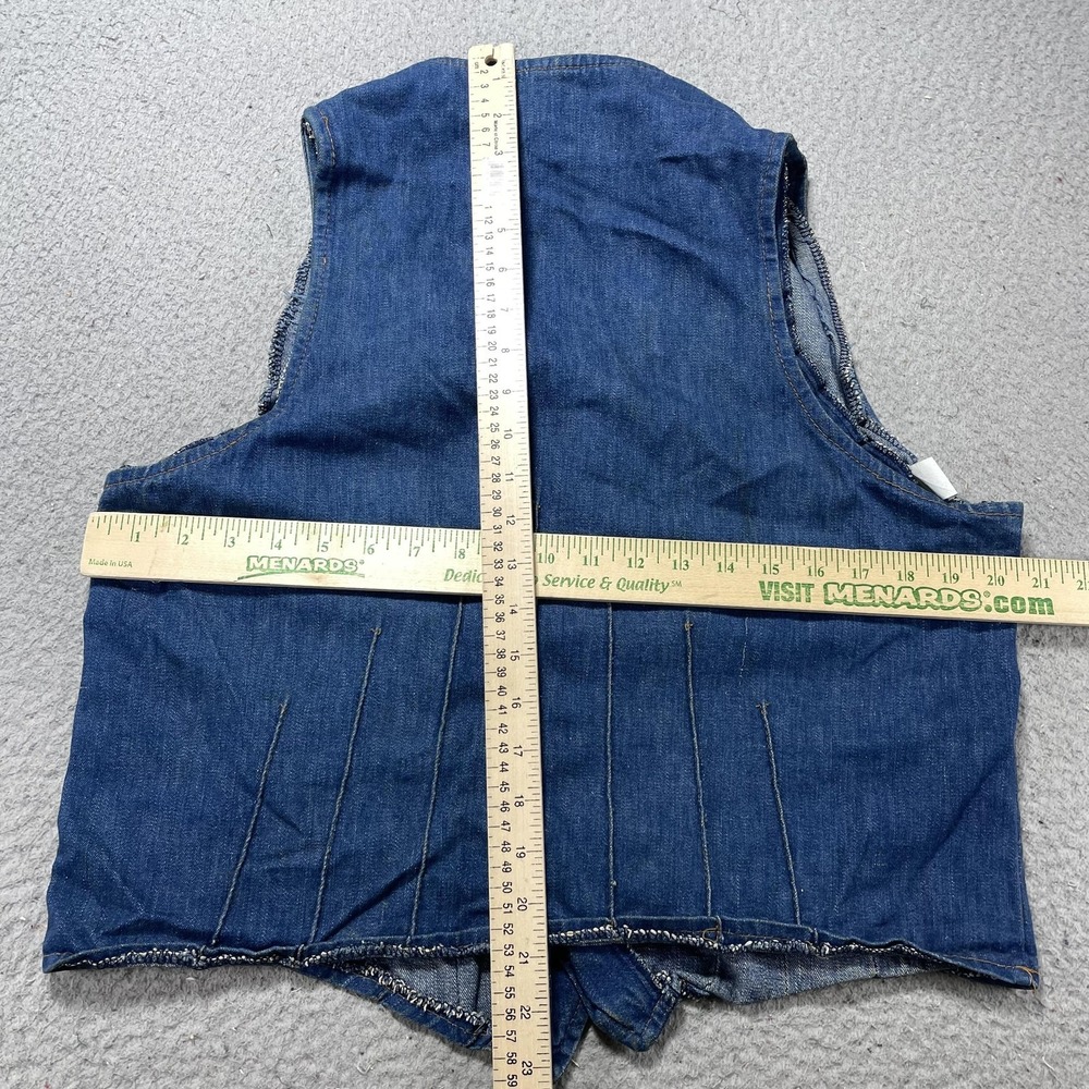 VTG 70s Farah Vest Women Large Blue Denim Button Front Made USA Collarless Biker - Picture 7 of 11